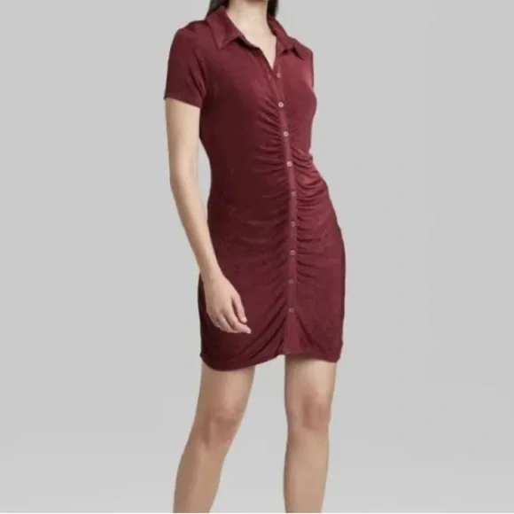 NWT Women’s Wild Fable Slinky Button Down Collar Dress Size Small - Picture 2 of 5